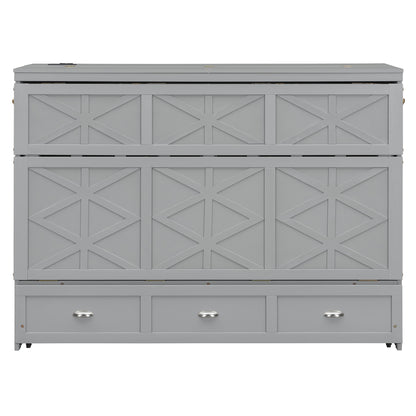 Queen Size Gray Murphy Bed with Storage & USB Ports for Bedroom