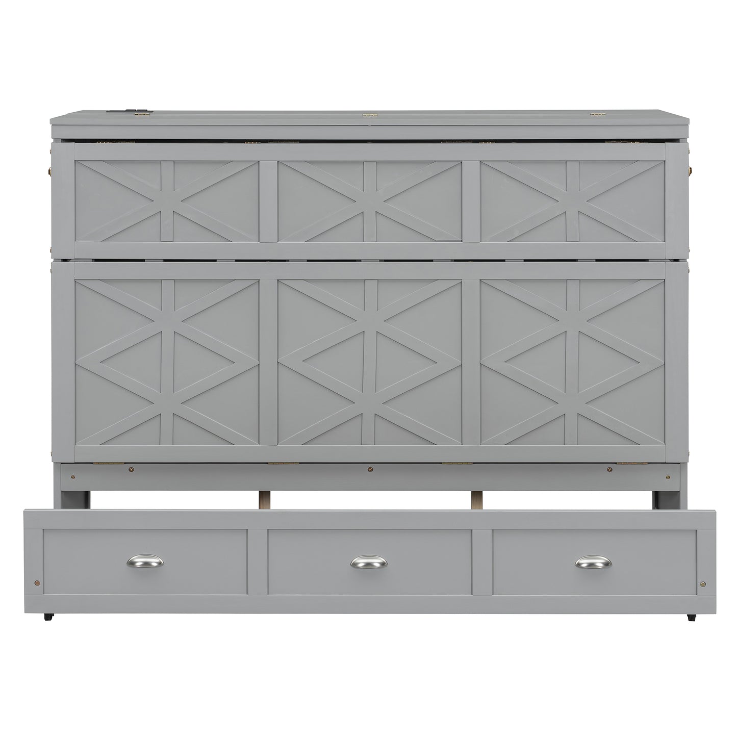 Queen Size Gray Murphy Bed with Storage & USB Ports for Bedroom