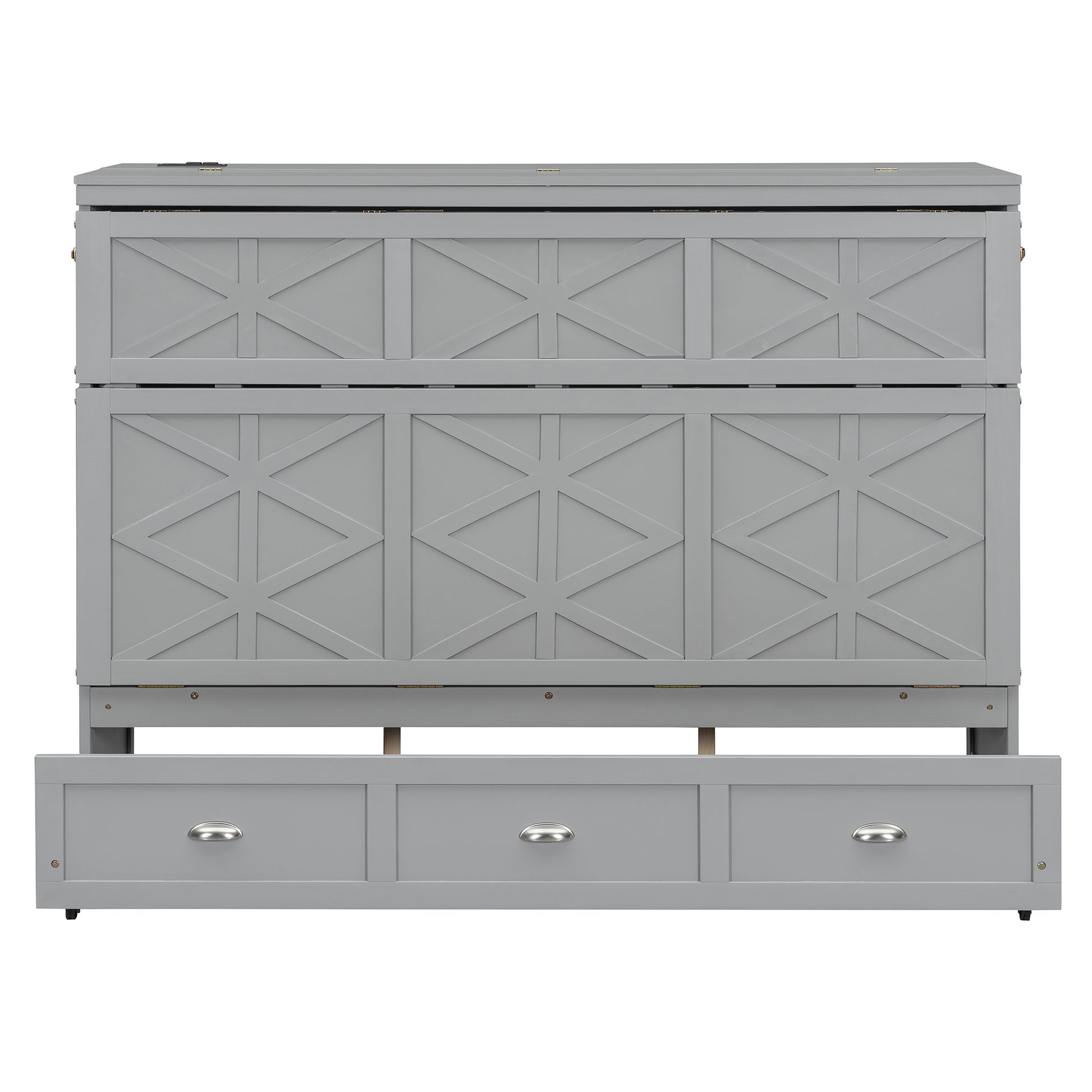 Queen Size Gray Murphy Bed with Storage & USB Ports for Bedroom