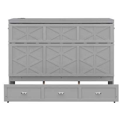 Queen Size Gray Murphy Bed with Storage & USB Ports for Bedroom