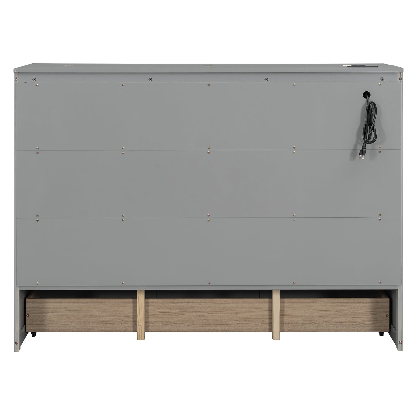 Queen Size Gray Murphy Bed with Storage & USB Ports for Bedroom