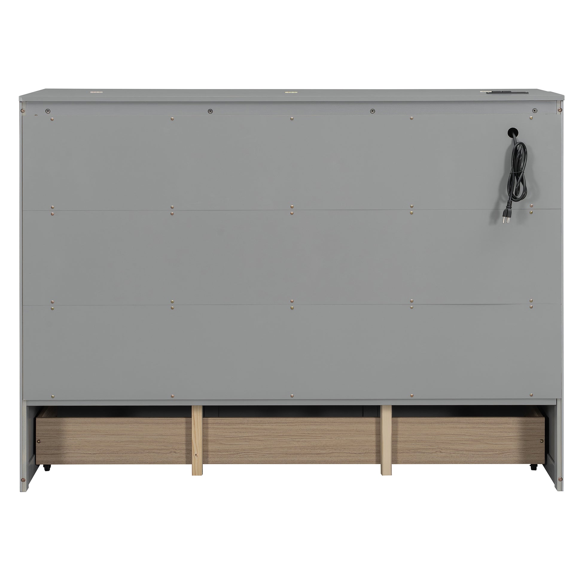 Queen Size Gray Murphy Bed with Storage & USB Ports for Bedroom