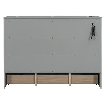 Queen Size Gray Murphy Bed with Storage & USB Ports for Bedroom