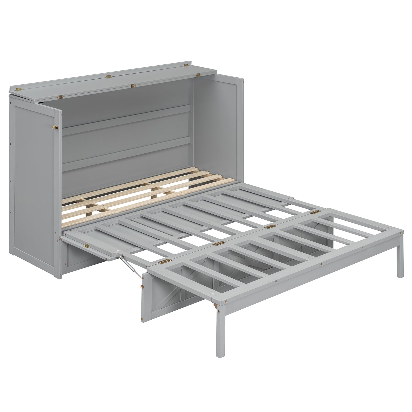 Queen Size Gray Murphy Bed with Storage & USB Ports for Bedroom