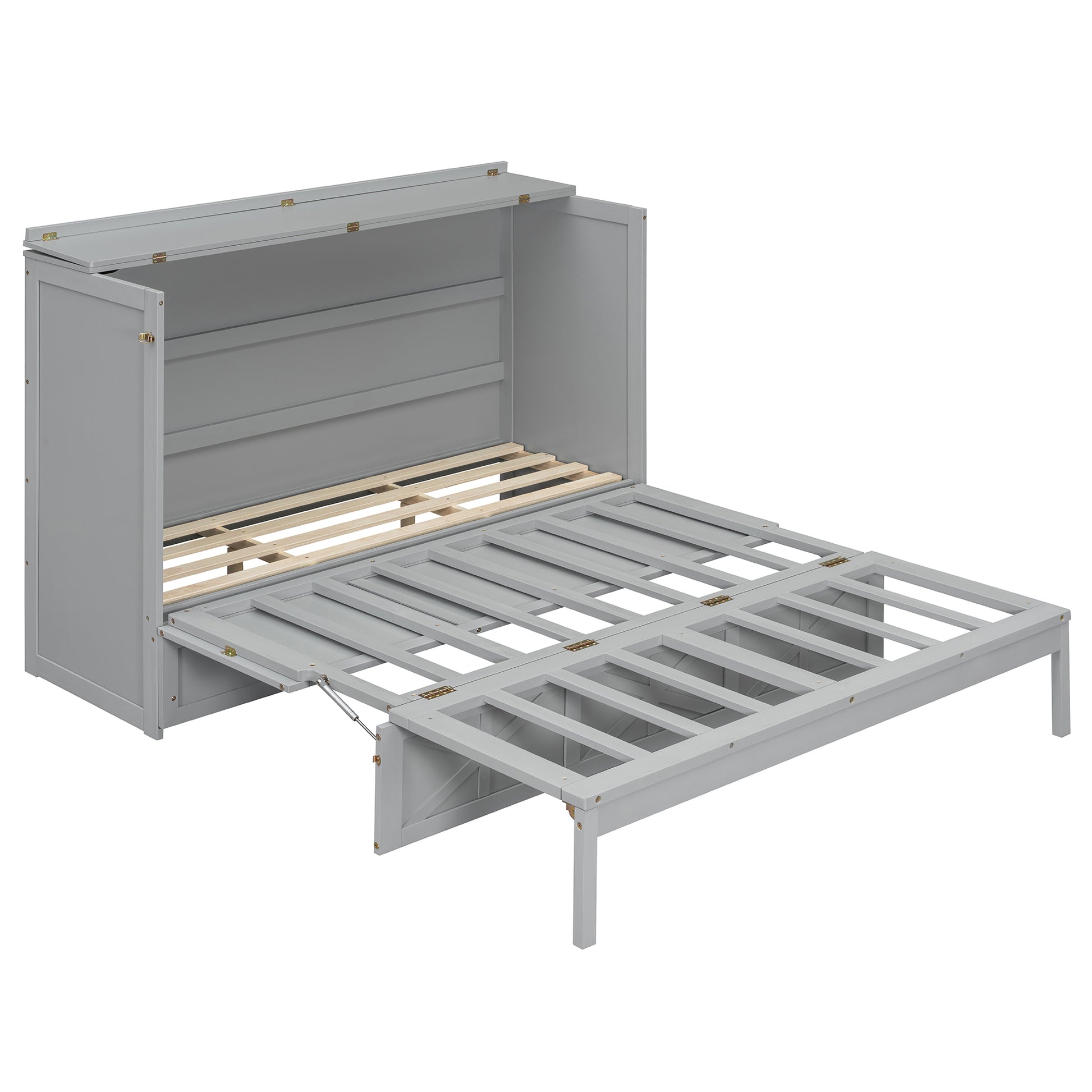 Queen Size Gray Murphy Bed with Storage & USB Ports for Bedroom
