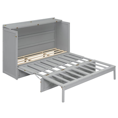 Queen Size Gray Murphy Bed with Storage & USB Ports for Bedroom