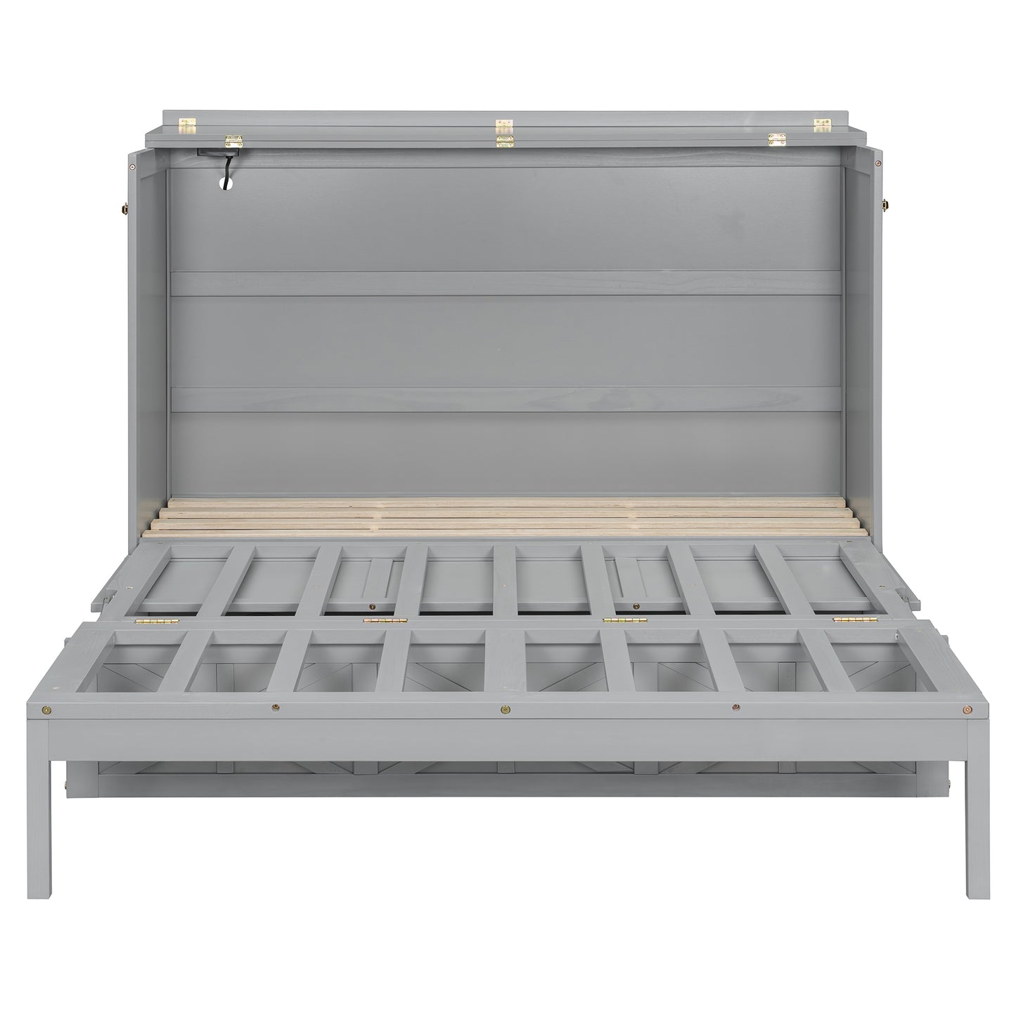 Queen Size Gray Murphy Bed with Storage & USB Ports for Bedroom