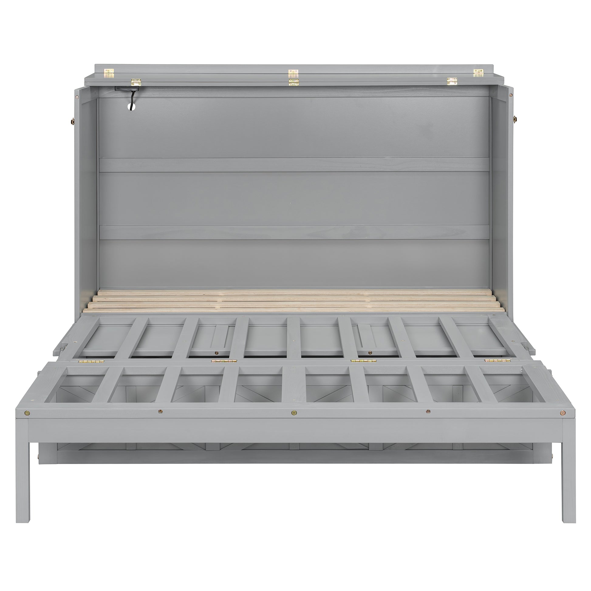 Queen Size Gray Murphy Bed with Storage & USB Ports for Bedroom