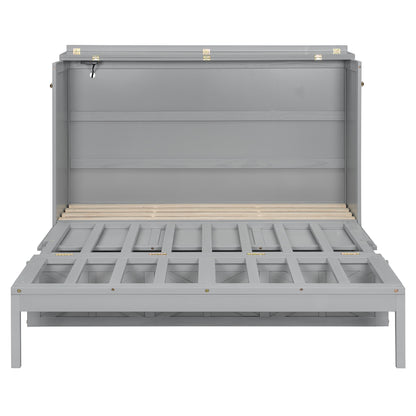 Queen Size Gray Murphy Bed with Storage & USB Ports for Bedroom