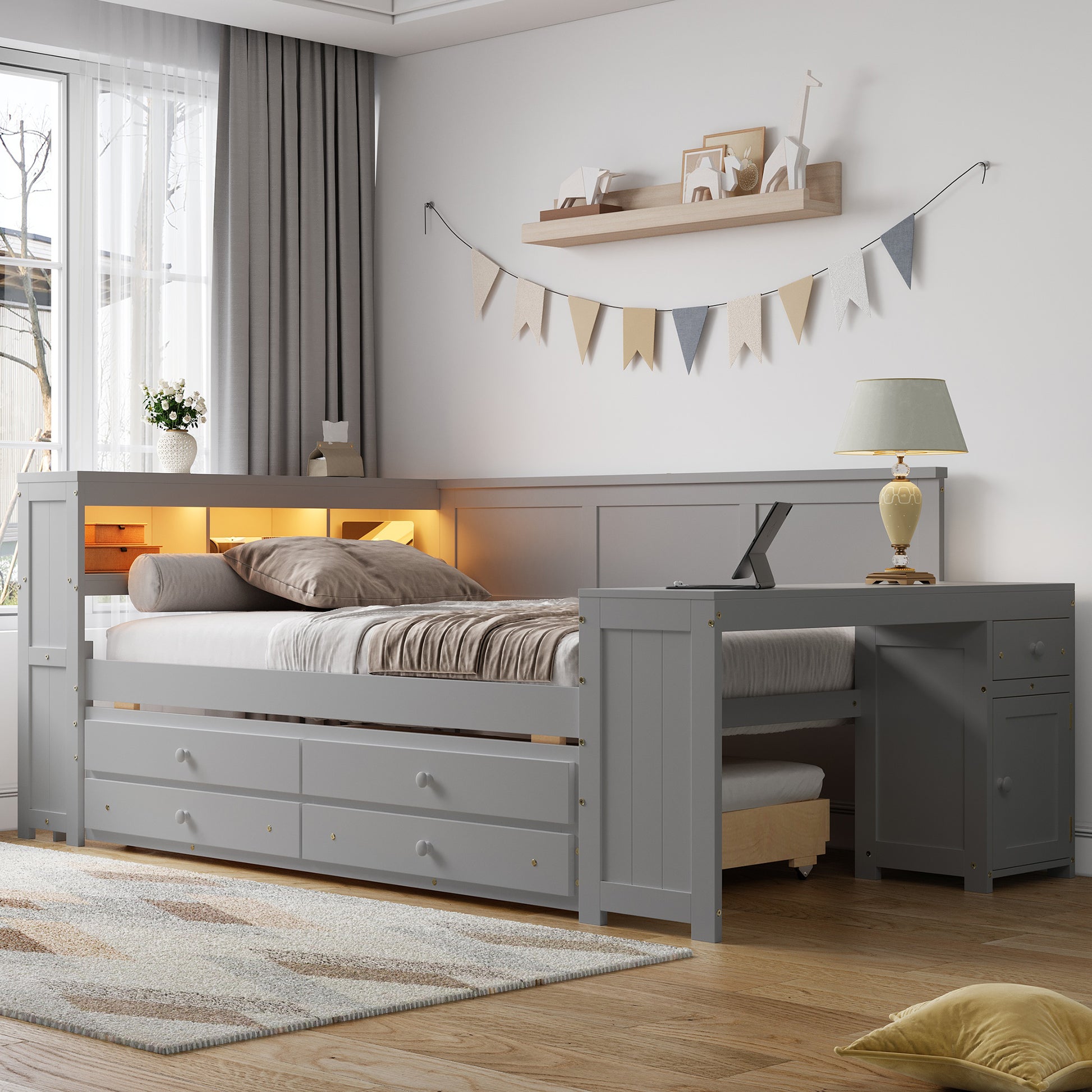 Gray Solid Wood Daybed with Storage - Full Size