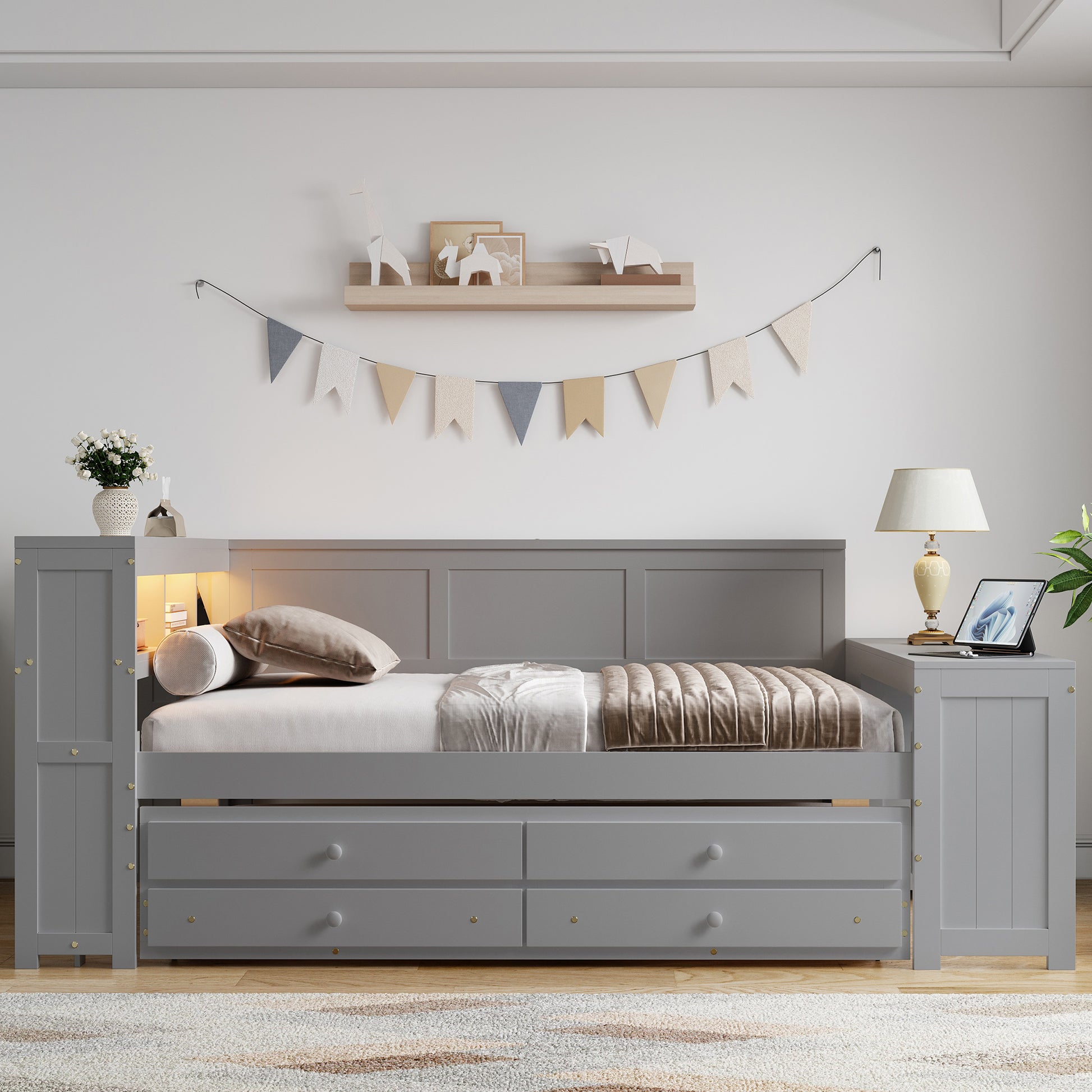 Gray Solid Wood Daybed with Storage - Full Size