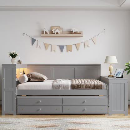 Gray Solid Wood Daybed with Storage - Full Size