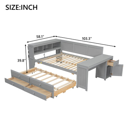 Gray Solid Wood Daybed with Storage - Full Size