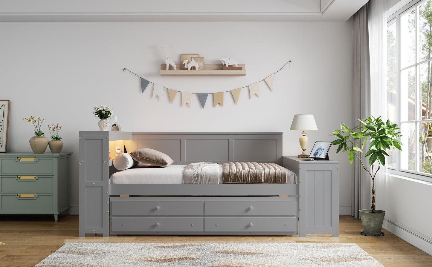 Gray Solid Wood Daybed with Storage - Full Size