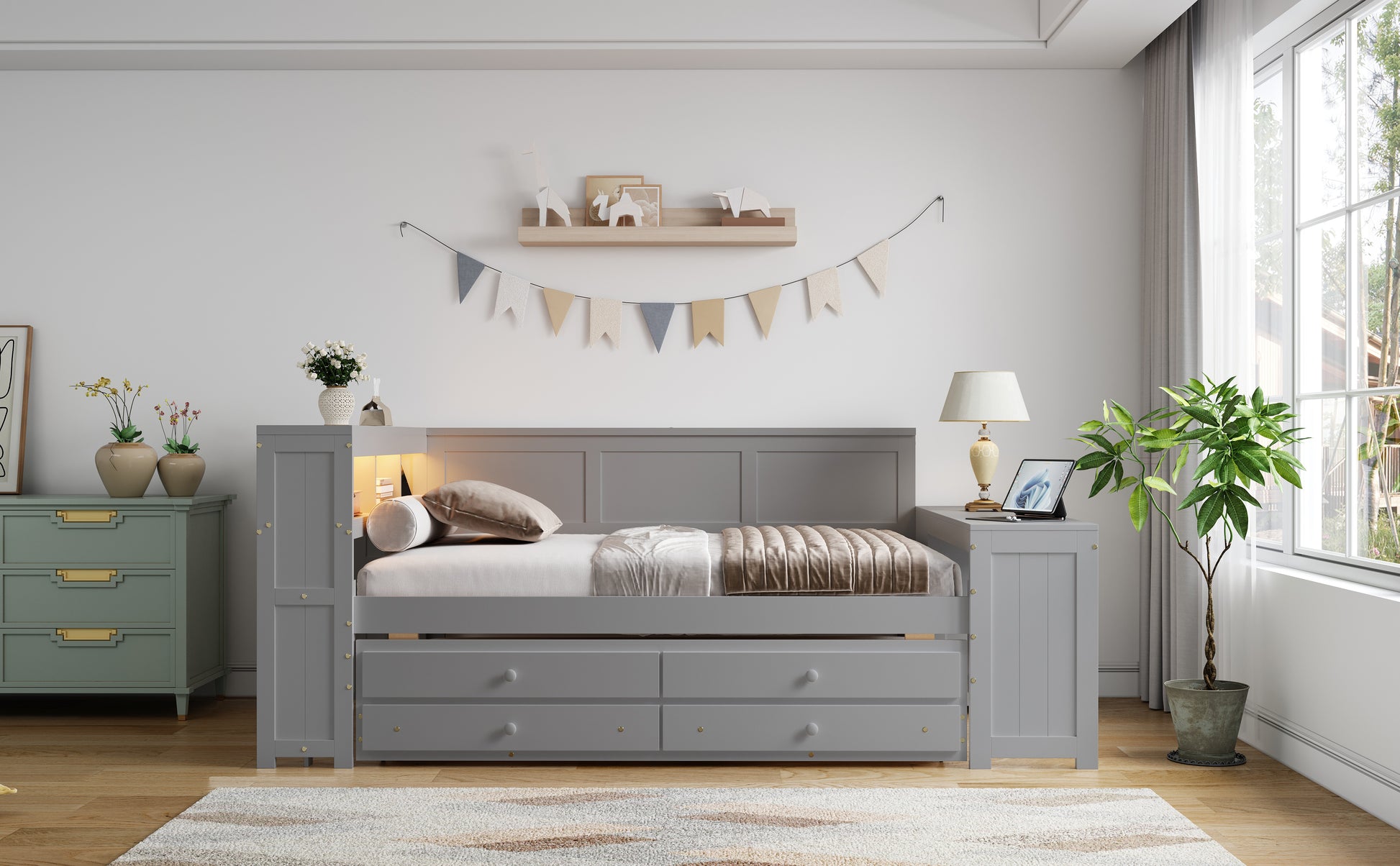 Gray Solid Wood Daybed with Storage - Full Size