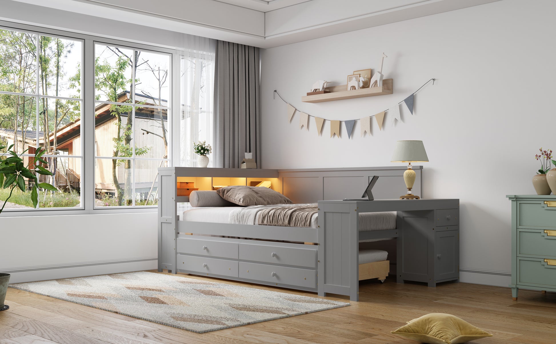 Gray Solid Wood Daybed with Storage - Full Size