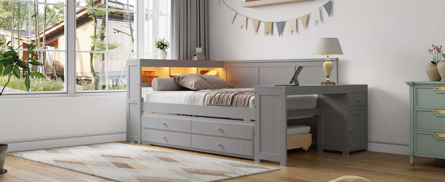Gray Solid Wood Daybed with Storage - Full Size