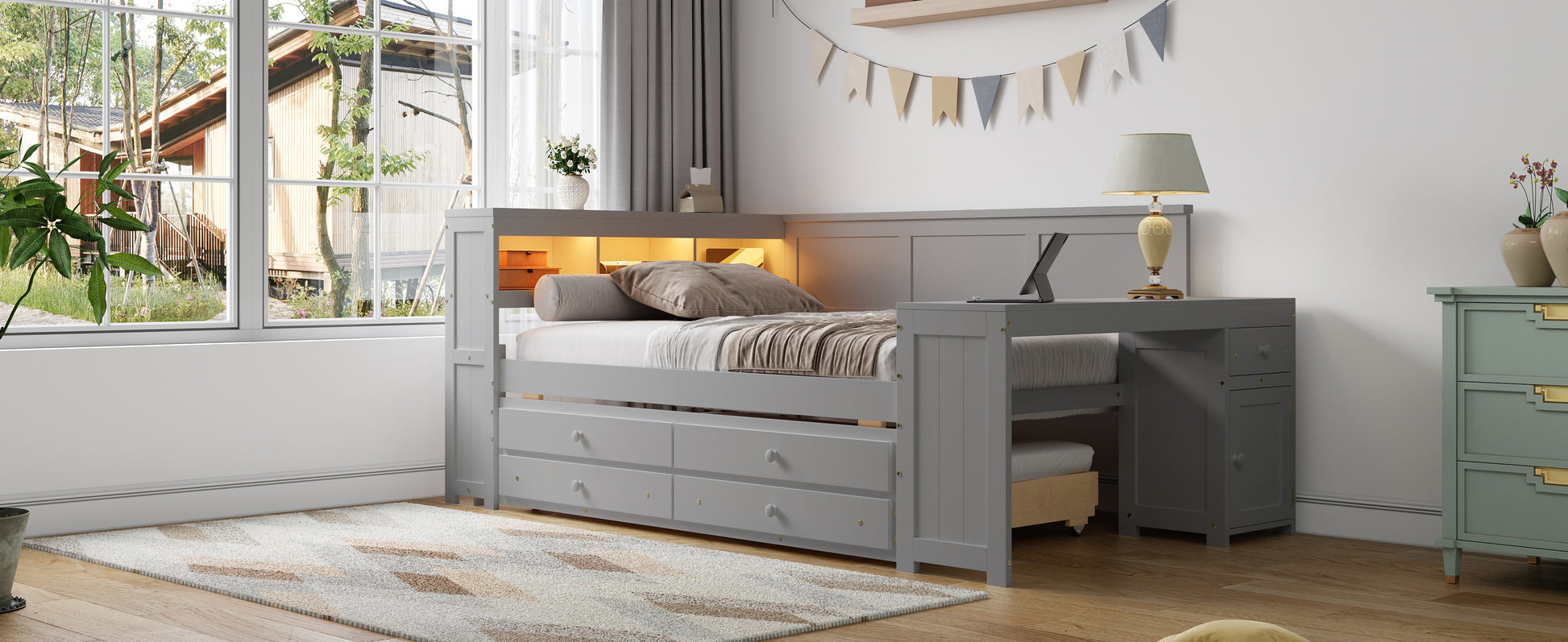 Gray Solid Wood Daybed with Storage - Full Size