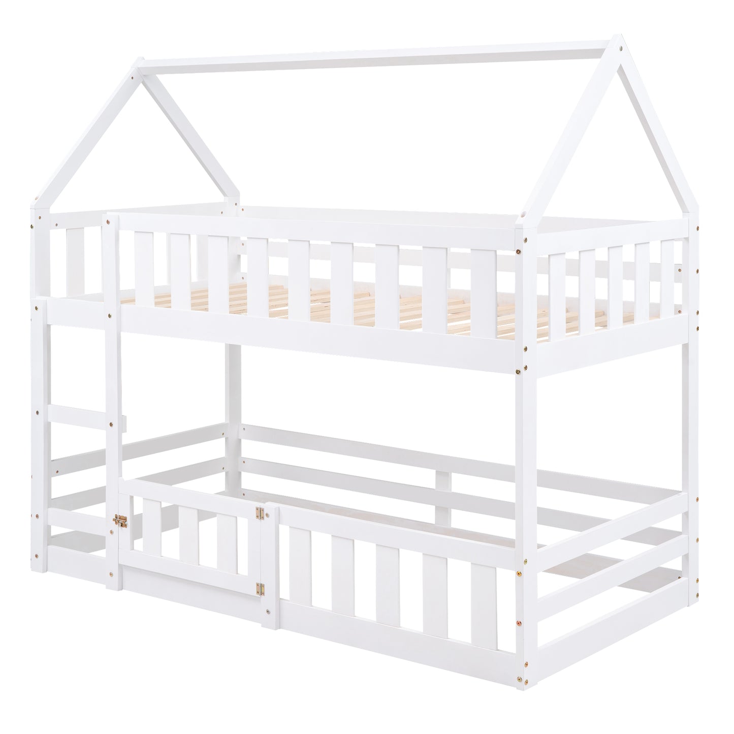 Twin Over Twin House Bunk Bed - White Storage & Safety