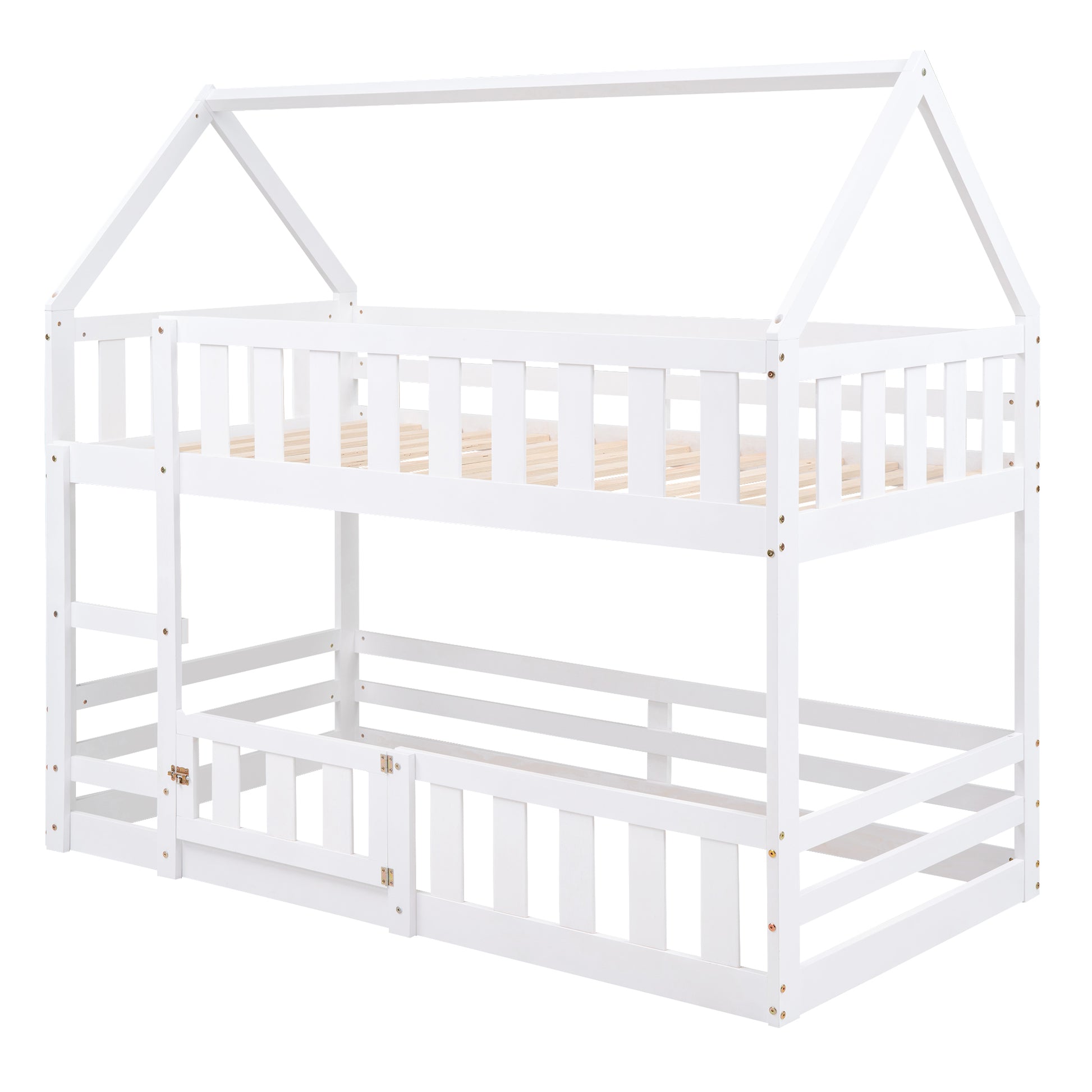 Twin Over Twin House Bunk Bed - White Storage & Safety
