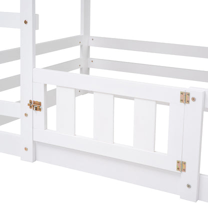 Twin Over Twin House Bunk Bed - White Storage & Safety