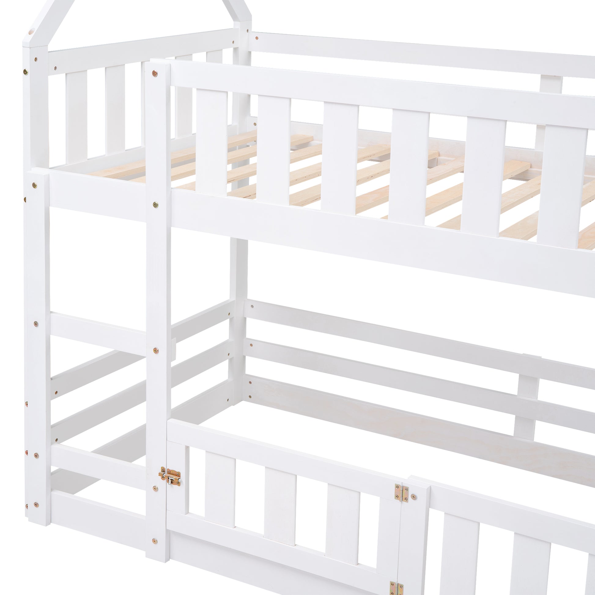 Twin Over Twin House Bunk Bed - White Storage & Safety