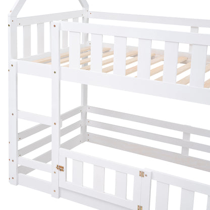 Twin Over Twin House Bunk Bed - White Storage & Safety