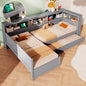 Wood Twin Size L-shaped Platform Bed with Trundle and a Drawer, Grey(Old SKU:N7090001045E)