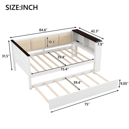 Twin Size Wood Daybed with Storage Shelves White