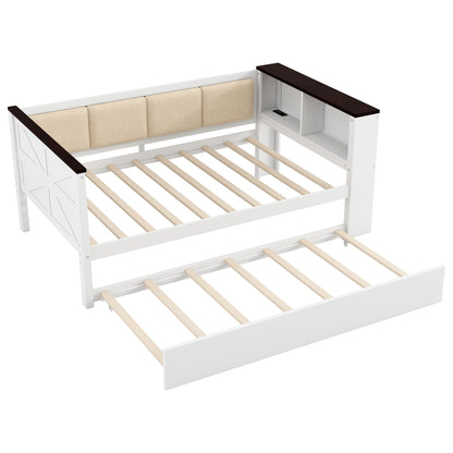 Twin Size Wood Daybed with Storage Shelves White