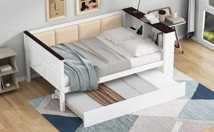 Twin Size Wood Daybed with Storage Shelves White
