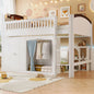 Twin Size Loft Bed with Storage Cabinet, Wardrobe and LED, White and Espresso