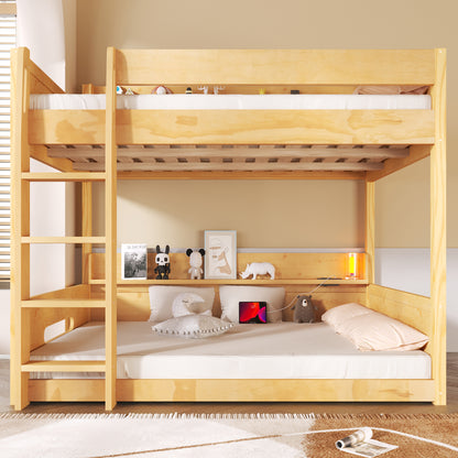 Queen Over Queen Bunk Bed - Storage & USB Ports, Wood for Bedroom