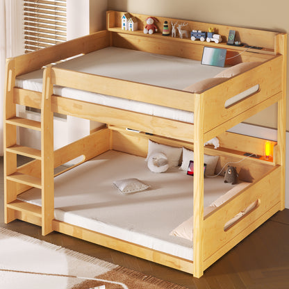 Queen Over Queen Bunk Bed - Storage & USB Ports, Wood for Bedroom