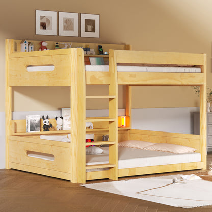 Queen Over Queen Bunk Bed - Storage & USB Ports, Wood for Bedroom