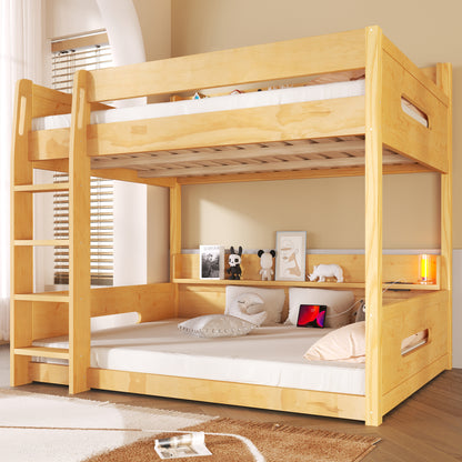Queen Over Queen Bunk Bed - Storage & USB Ports, Wood for Bedroom