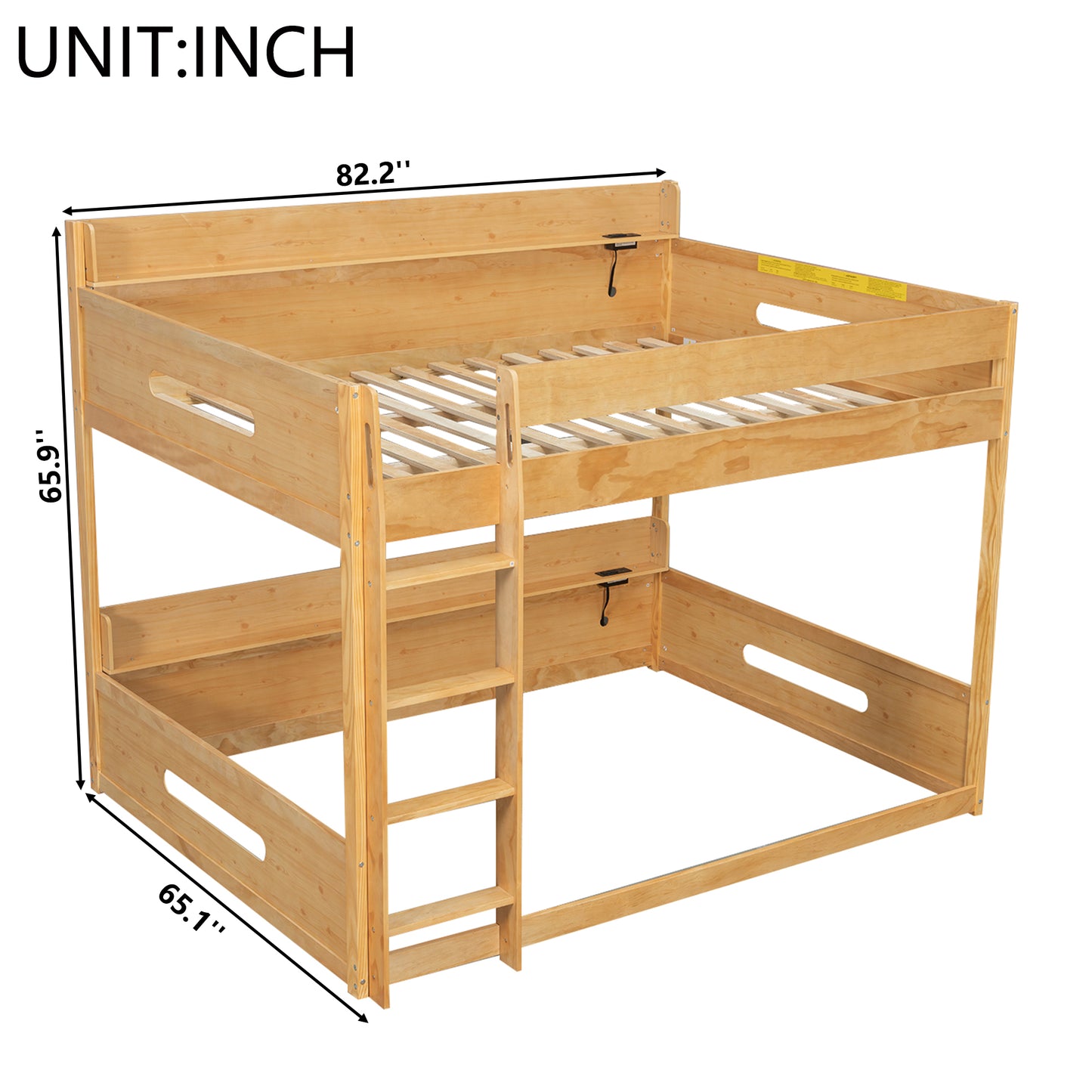 Queen Over Queen Bunk Bed - Storage & USB Ports, Wood for Bedroom