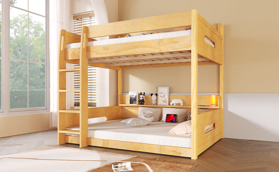 Queen Over Queen Bunk Bed - Storage & USB Ports, Wood for Bedroom