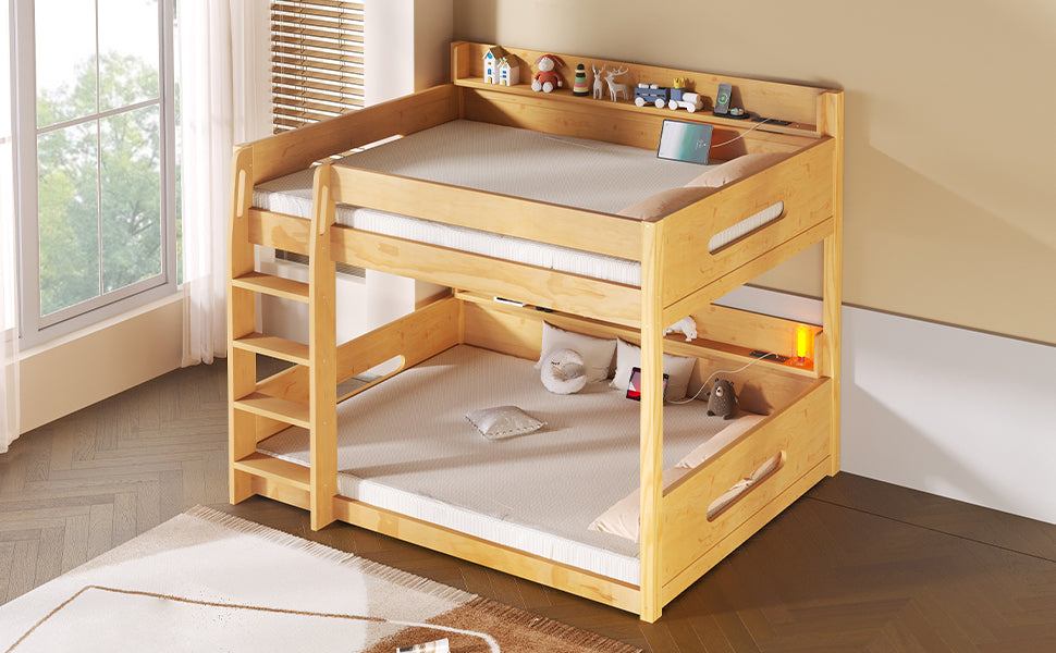 Queen Over Queen Bunk Bed - Storage & USB Ports, Wood for Bedroom