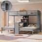 Twin over Twin&Twin Bunk Bed with Built-in Desk and Storage Shelves, Reading Lamp,3 Beds in 1 Design,Gray
