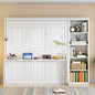 Queen Size Murphy Bed with Desk and Bookshelf, White