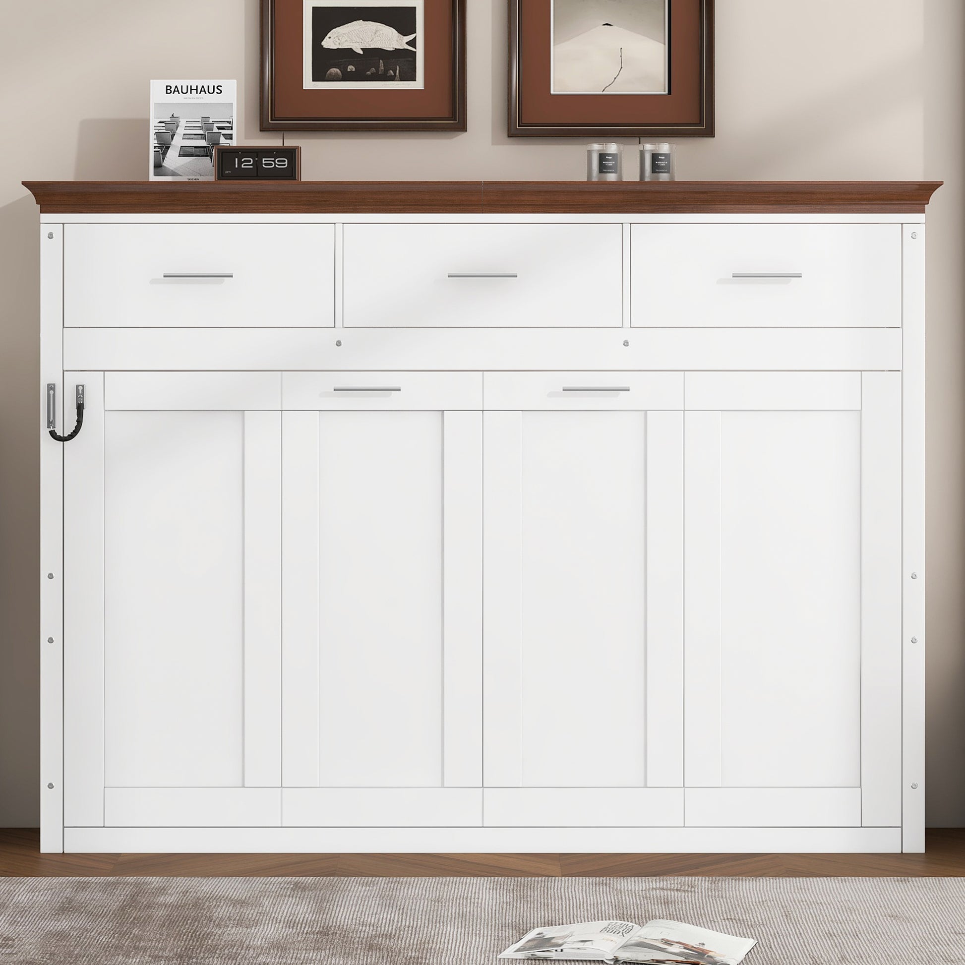 Twin Size Murphy Bed with 3 Drawers, White