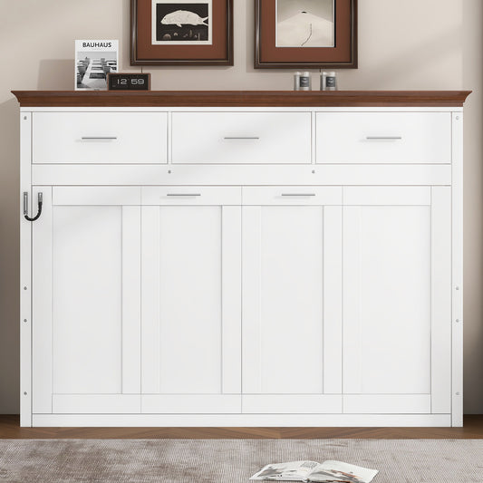 Twin Size Murphy Bed with 3 Drawers, White