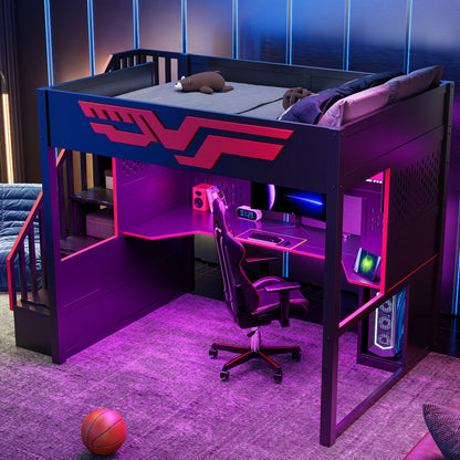 Full Size Gaming Bed with Desk & Storage - Red+Black for Bedroom