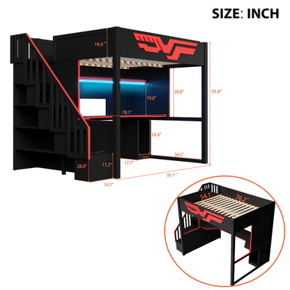 Full Size Gaming Bed with Desk & Storage - Red+Black for Bedroom