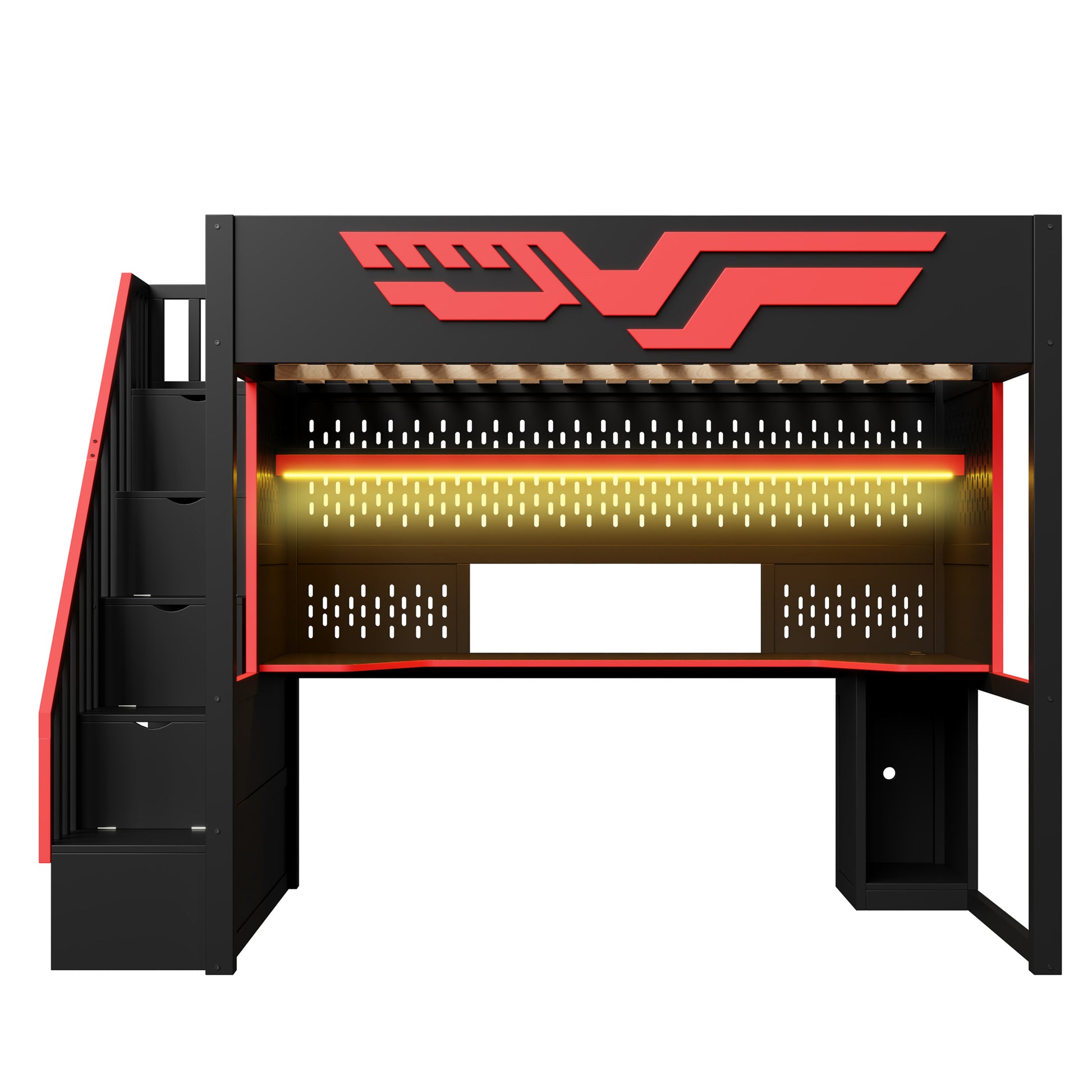 Full Size Gaming Bed with Desk & Storage - Red+Black for Bedroom