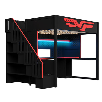 Full Size Gaming Bed with Desk & Storage - Red+Black for Bedroom