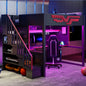 Gaming Loft Bed with Desk and Storage Staircase,LED Lights and USB, Full