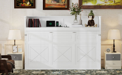 Twin XL Murphy Bed with Desk - White Solid Wood Frame for Bedroom