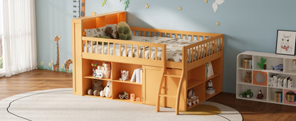 Natural Wood Loft Bed with LED Storage and Shelving for Kids Rooms for Bedroom